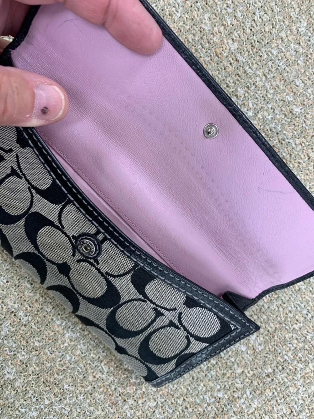 Coach Black and Tan Signature Turnlock Wallet